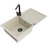 Mexen Leo granitový dřez 1-komorový s odkapávačem a kuchyňskou baterií Rita, béžový - 6501-69-670300-70