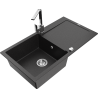 Mexen Leo granitový dřez 1-komorový s odkapávačem a kuchyňskou baterií Rita, černý/stříbrný metalický - 6501-73-670300-00