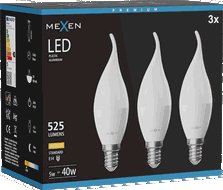 Mexen Nova 3x LED žárovka plamen E14, C37, 5W, Teplá - 3000K, 525 lm - L106-E14-0530-01x03