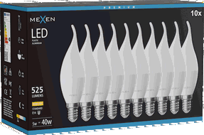 Mexen Nova 10x LED žárovka plamen E14, C37, 5W, Teplá - 3000K, 525 lm - L106-E14-0530-01x10