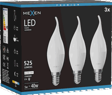 Mexen Nova 3x LED žárovka plamen E14, C37, 5W, Neutrální - 4000K, 525 lm - L106-E14-0540-01x03