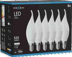 Mexen Nova 6x LED žárovka plamínek E14, C37, 5W, Neutrální - 4000K, 525 lm - L106-E14-0540-01x06