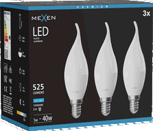 Mexen Nova 3x LED žárovka plamínek E14, C37, 5W, Studená - 6500K, 525 lm - L106-E14-0565-01x03