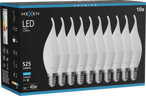 Mexen Nova 10x LED žárovka plamen E14, C37, 5W, Studená - 6500K, 525 lm - L106-E14-0565-01x10