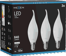Mexen Nova 3x LED žárovka plamen E14, C37, 8W, Neutrální - 4000K, 840 lm - L106-E14-0840-01x03