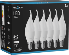 Mexen Nova 6x LED žárovka plamen E14, C37, 8W, Neutrální - 4000K, 840 lm - L106-E14-0840-01x06