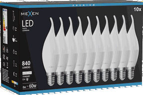 Mexen Nova 10x LED žárovka plamen E14, C37, 8W, Neutrální - 4000K, 840 lm - L106-E14-0840-01x10