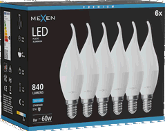 Mexen Nova 6x LED žárovka plamínek E14, C37, 8W, Studená - 6500K, 840 lm - L106-E14-0865-01x06