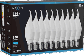 Mexen Nova 10x LED žárovka plamen E14, C37, 8W, Studená - 6500K, 840 lm - L106-E14-0865-01x10