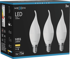 Mexen Nova 3x LED žárovka plamen E14, C37, 10W, Teplá - 3000K, 1055 lm - L106-E14-1030-01x03