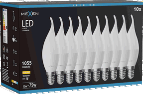 Mexen Nova 10x LED žárovka plamen E14, C37, 10W, Teplá - 3000K, 1055 lm - L106-E14-1030-01x10