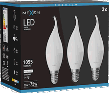 Mexen Nova 3x LED žárovka plamínek E14, C37, 10W, Neutrální - 4000K, 1055 lm - L106-E14-1040-01x03