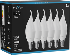 Mexen Nova 6x LED žárovka plamen E14, C37, 10W, Neutrální - 4000K, 1055 lm - L106-E14-1040-01x06