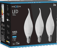 Mexen Nova 3x LED žárovka plamen E14, C37, 10W, Studená - 6500K, 1055 lm - L106-E14-1065-01x03