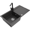 Mexen Leo granitový dřez 1-komorový s odkapávačem a kuchyňskou baterií Rita, černý kropenatý - 6501-76-670300-70