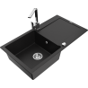 Mexen Leo granitový dřez 1-komorový s odkapávačem a kuchyňskou baterií Rita, černý - 6501-77-670300-00