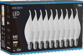 Mexen Nova 10x LED žárovka plamínek E14, C37, 8W, Teplá - 3000K, 840 lm - L106-E14-0830-01x10