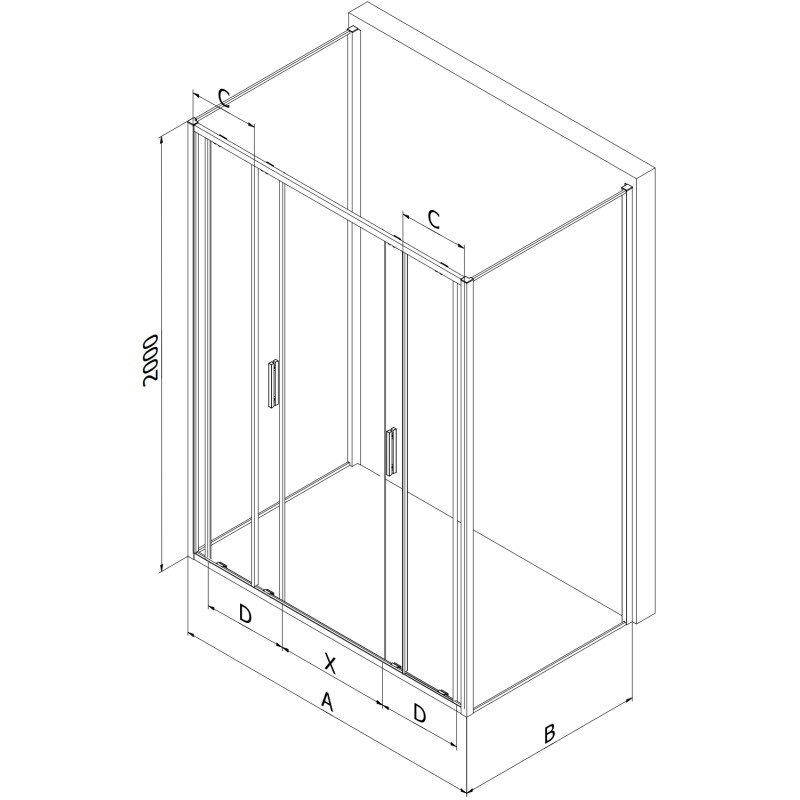 Mexen Exo-S Duo 3S sprchová kabina 3-stěnná posuvná 150 x 80 cm, transparentní, černá - 8152-150-080-70-00-3S