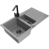 Mexen Matias granitový dřez 1,5-komorový s odkapávačem a kuchyňskou baterií Rita, šedý - 6502-71-670300-70-B