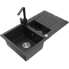 Mexen Matias granitový dřez 1,5-komorový s odkapávačem a kuchyňská baterie Rita, černý/stříbrný metalik - 6502-73-670300-70