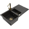 Mexen Matias granitový dřez 1,5-komorový s odkapávačem a kuchyňskou baterií Rita, černý/zlatý - 6502-75-670300-50
