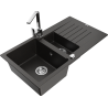 Mexen Matias granitový dřez 1,5 komorový s odkapávačem a kuchyňskou baterií Rita, černý/zlatý - 6502-75-670300-00