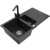 Mexen Matias granitový dřez 1,5-komorový s odkapávačem a kuchyňskou baterií Rita, černý/zlatý - 6502-75-670300-70
