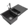 Mexen Matias granitový dřez 1,5-komorový s odkapávačem a kuchyňskou baterií Rita, černý kropenatý - 6502-76-670300-00