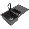Mexen Matias granitový dřez 1,5-komorový s odkapávačem a kuchyňskou baterií Rita, černý skvrnitý - 6502-76-670300-70