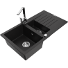 Mexen Matias granitový dřez 1,5-komorový s odkapávačem a kuchyňskou baterií Rita, černý - 6502-77-670300-00