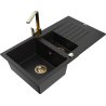 Mexen Matias žulový dřez 1,5-komorový s odkapávačem a kuchyňskou baterií Rita, černý - 6502-77-670300-50