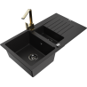 Mexen Matias granitový dřez 1,5-komorový s odkapávačem a kuchyňskou baterií Rita, černý - 6502-77-670300-50-B