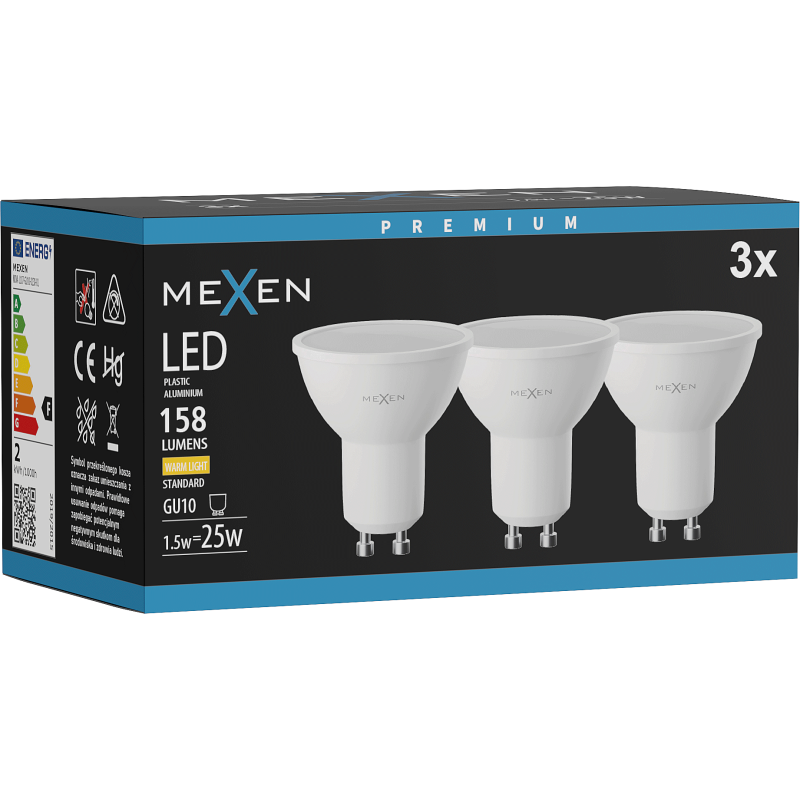 Mexen Nova 3x LED žárovka GU10, 1,5W, Teplá - 3000K, 158 lm - L107-GU10-0130-01x03