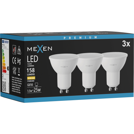 Mexen Nova 3x LED žárovka GU10, 1,5W, Teplá - 3000K, 158 lm - L107-GU10-0130-01x03