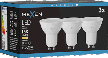 Mexen Nova 3x LED žárovka GU10, 1,5W, Teplá - 3000K, 158 lm - L107-GU10-0130-01x03