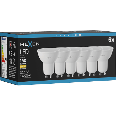 Mexen Nova 6x LED žárovka GU10, 1,5W, Teplá - 3000K, 158 lm - L107-GU10-0130-01x06