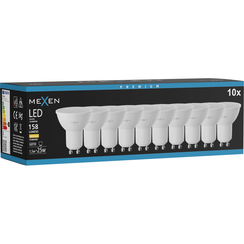 Mexen Nova 10x LED žárovka GU10, 1,5 W, Teplá - 3000K, 158 lm - L107-GU10-0130-01x10