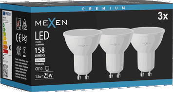 Mexen Nova 3x LED žárovka GU10, 1,5W, Neutrální - 4000K, 158 lm - L107-GU10-0140-01x03