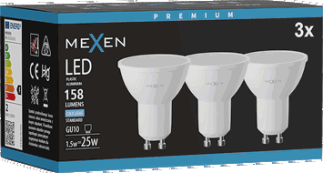 Mexen Nova 3x LED žárovka GU10, 1,5W, Studená - 6500K, 158 lm - L107-GU10-0165-01x03