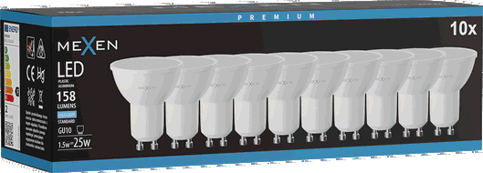 Mexen Nova 10x LED žárovka GU10, 1,5W, Studená - 6500K, 158 lm - L107-GU10-0165-01x10