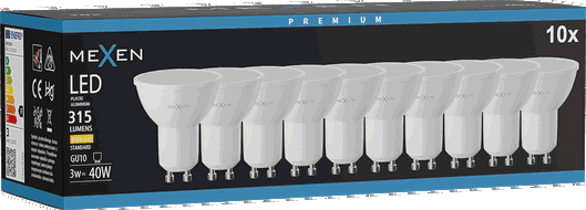 Mexen Nova 10x LED žárovka GU10, 3W, Teplá - 3000K, 315 lm - L107-GU10-0330-01x10