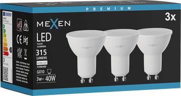 Mexen Nova 3x LED žárovka GU10, 3W, Neutrální - 4000K, 315 lm - L107-GU10-0340-01x03