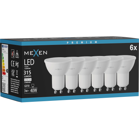 Mexen Nova 6x LED žárovka GU10, 3W, Neutrální - 4000K, 315 lm - L107-GU10-0340-01x06