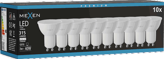 Mexen Nova 10x LED žárovka GU10, 3W, Neutrální - 4000K, 315 lm - L107-GU10-0340-01x10