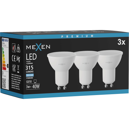 Mexen Nova 3x LED žárovka GU10, 3W, Studená - 6500K, 315 lm - L107-GU10-0365-01x03