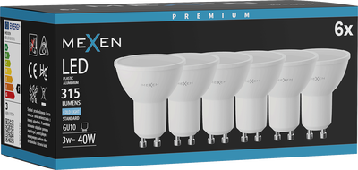 Mexen Nova 6x LED žárovka GU10, 3W, Studená - 6500K, 315 lm - L107-GU10-0365-01x06