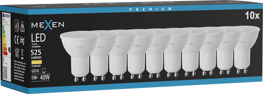 Mexen Nova 10x LED žárovka GU10, 5W, Teplá - 3000K, 525 lm - L107-GU10-0530-01x10