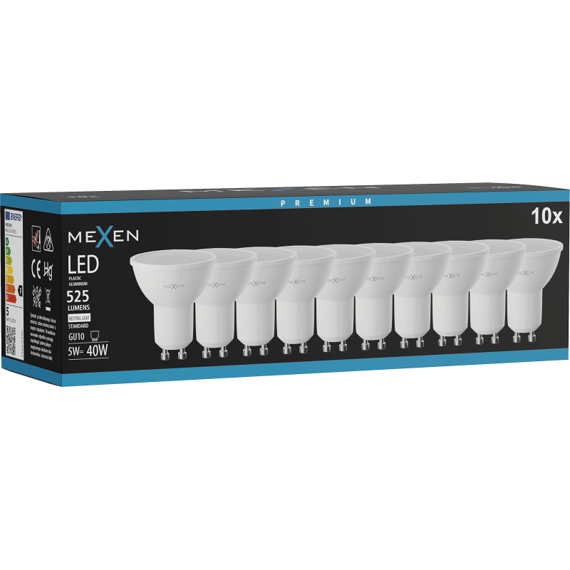 Mexen Nova 10x LED žárovka GU10, 5W, Neutrální - 4000K, 525 lm - L107-GU10-0540-01x10