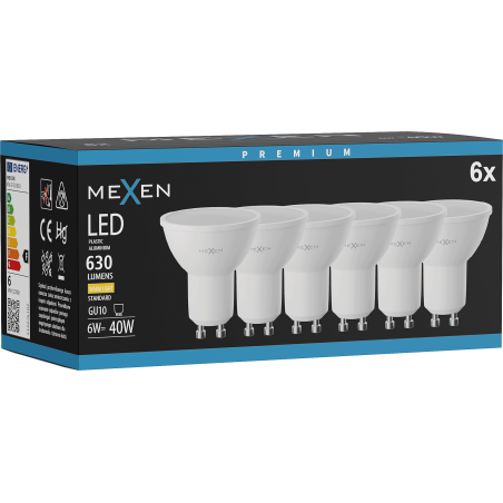 Mexen Nova 6x LED žárovka GU10, 6W, Teplá - 3000K, 630 lm - L107-GU10-0630-01x06