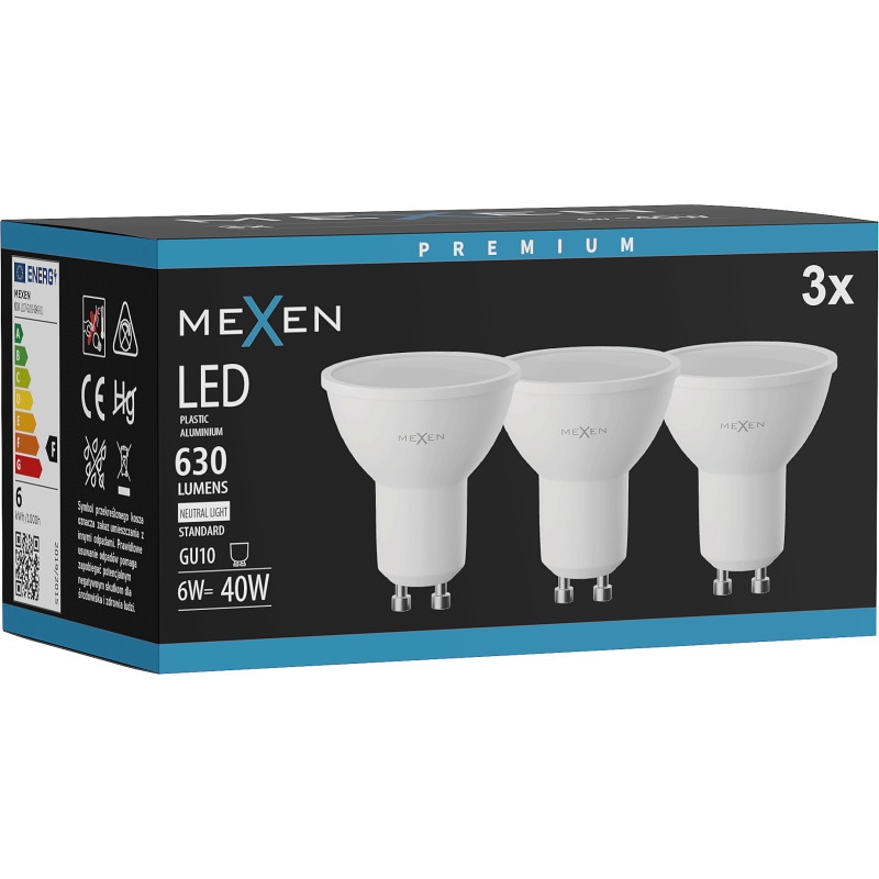 Mexen Nova 3x LED žárovka GU10, 6W, Neutrální - 4000K, 630 lm - L107-GU10-0640-01x03